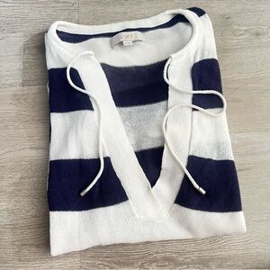 LOFT Navy and White Striped Knit top
